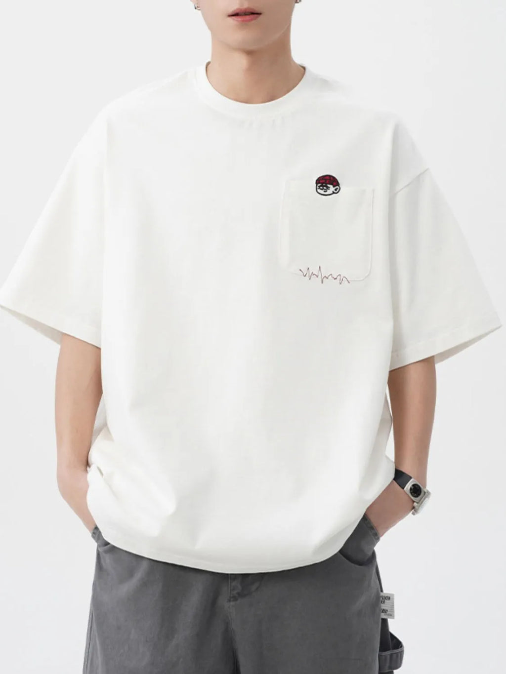 Men's Plus Size Round Neck Embroidered T-Shirt - Men's T-Shirt by Trendsi | Available at Handbags Specialist Headquarter