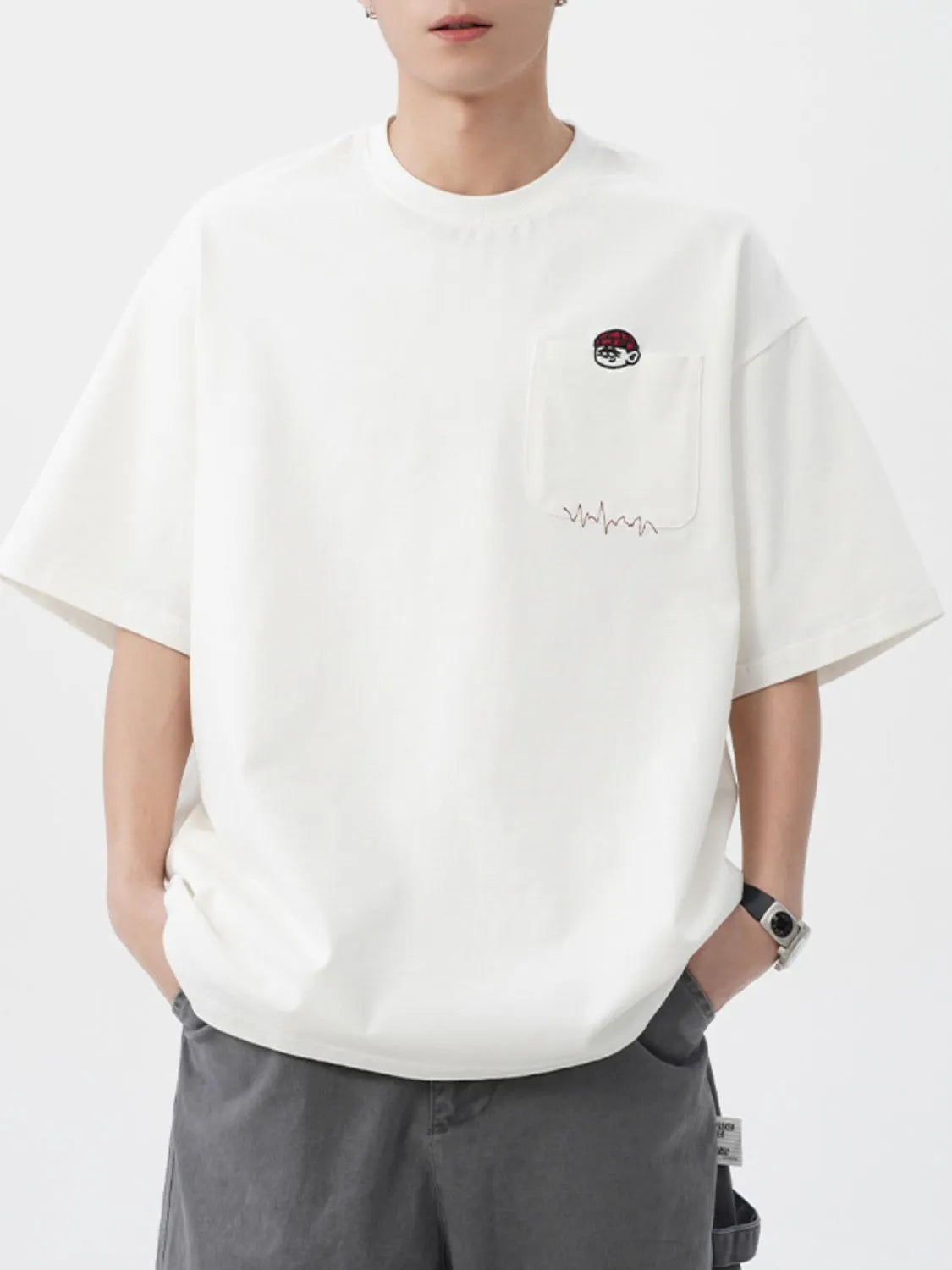 Men's Plus Size Round Neck Embroidered T-Shirt - Men's T-Shirt by Trendsi | Available at Handbags Specialist Headquarter