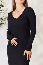 Culture Code Full Size Ribbed Long Sleeve Midi Slit Dress - Dresses by Trendsi | Available at Handbags Specialist Headquarter
