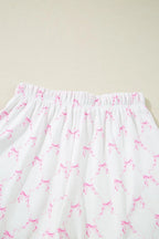 Bow Print Lettuce Trim Round Neck Top and Shorts Lounge Set - Sleepwear by Trendsi | Available at Handbags Specialist Headquarter