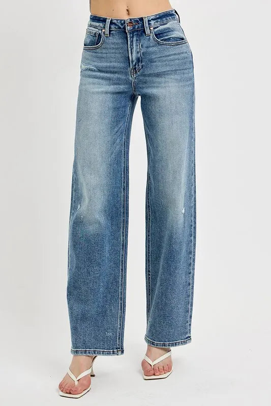 RISEN Full Size Distressed Wide Leg Jeans Plus Size - Women / Jeans & Denim by Trendsi | Available at Handbags Specialist Headquarter