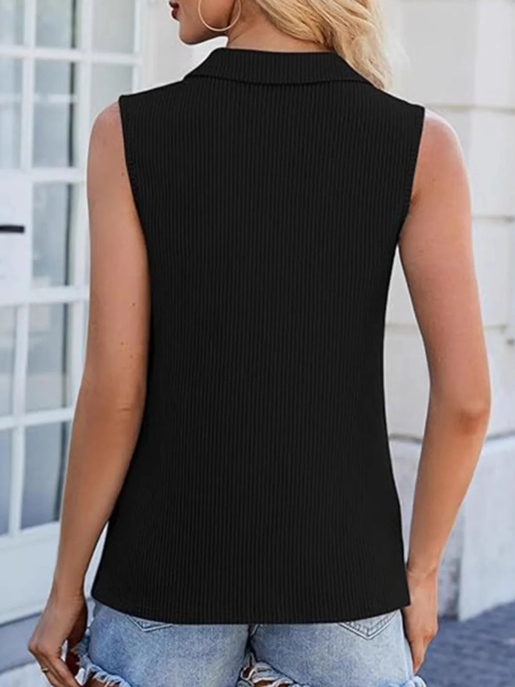 Half Zip Sleeveless Tank - Tops by Trendsi | Available at Handbags Specialist Headquarter