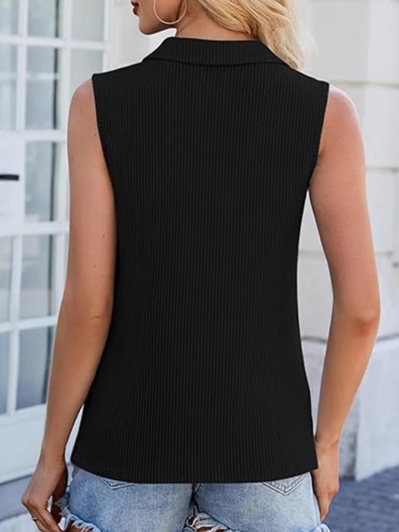 Half Zip Sleeveless Tank - Tops by Trendsi | Available at Handbags Specialist Headquarter