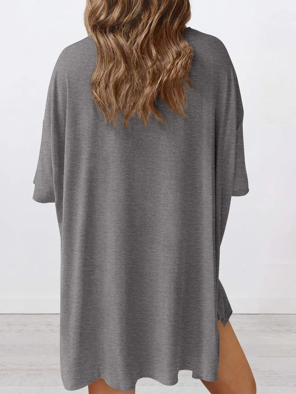 Full Size Oversized Slit Round Neck Top and Shorts Lounge Set Plus Size - Sleepwear by Trendsi | Available at Handbags Specialist Headquarter