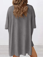 Full Size Oversized Slit Round Neck Top and Shorts Lounge Set Plus Size - Sleepwear by Trendsi | Available at Handbags Specialist Headquarter