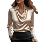 Satin Elegance: Women's Swing Collar Blouse - Tops by Cj | Available at Handbags Specialist Headquarter