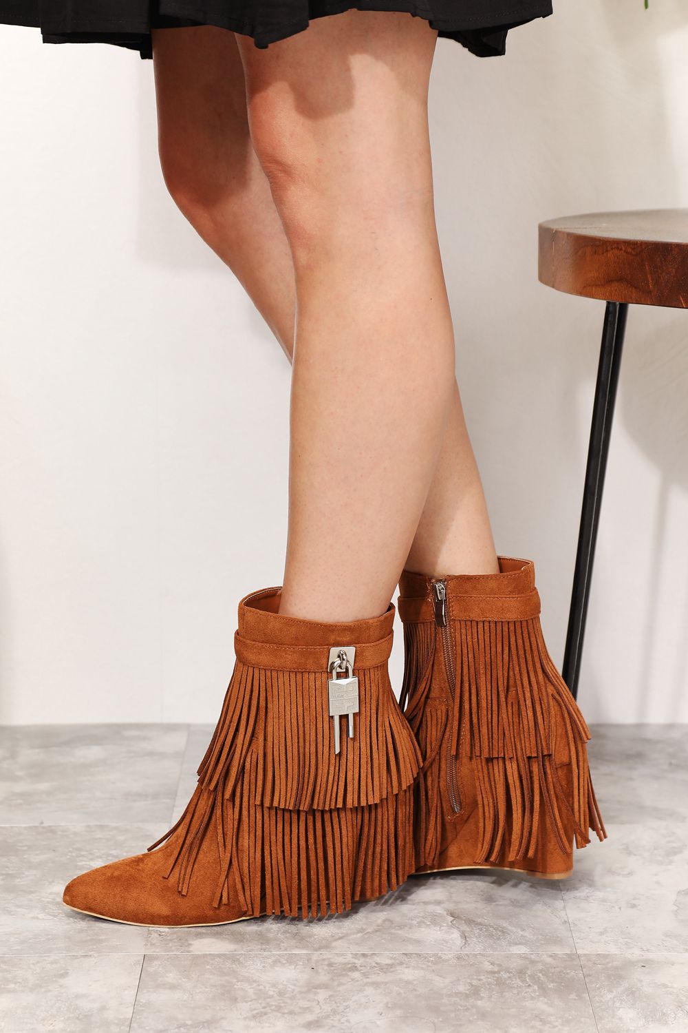 Legend Women's Tassel Wedge Heel Ankle Booties - Women Sandals by Trendsi | Available at Handbags Specialist Headquarter