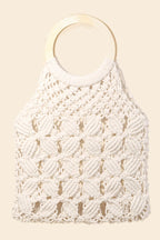 Fame Boho Braided Wooden Top Handle Bag - Tote Bag by Trendsi | Available at Handbags Specialist Headquarter