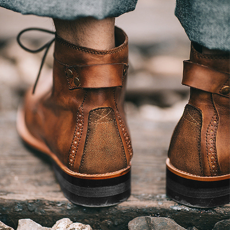 Vintage Moto Men's Leather Lace-Up Ankle Boots