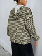 Striped Zip Up Oversized Hoodie - Tops by Trendsi | Available at Handbags Specialist Headquarter