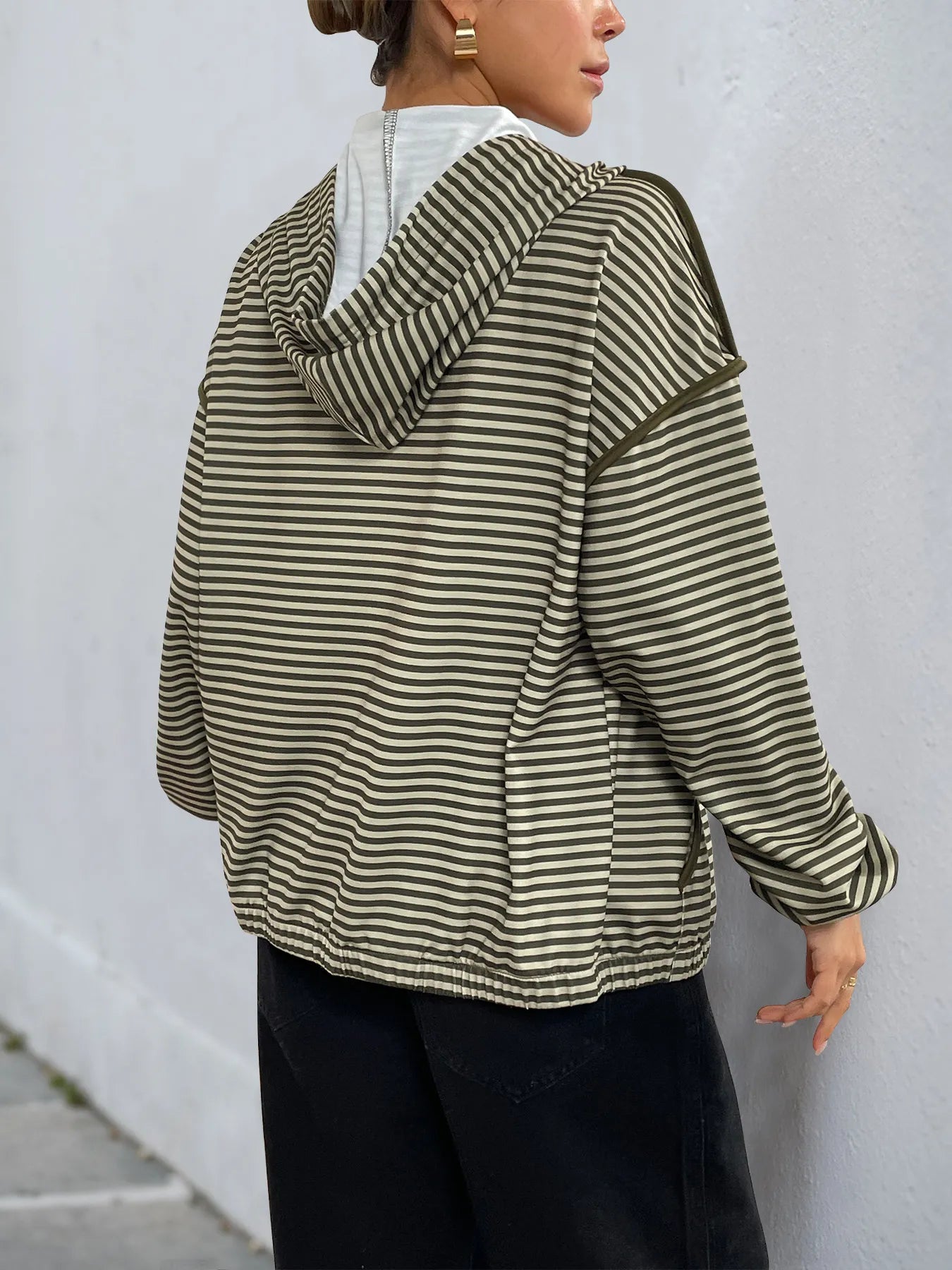 Striped Zip Up Oversized Hoodie - Tops by Trendsi | Available at Handbags Specialist Headquarter