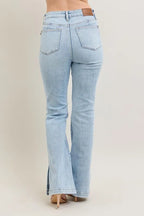 Judy Blue Full Size Tummy Control Vintage Wash Side Slit Slim Boot Jeans Plus Size - Women / Jeans & Denim by Trendsi | Available at Handbags Specialist Headquarter