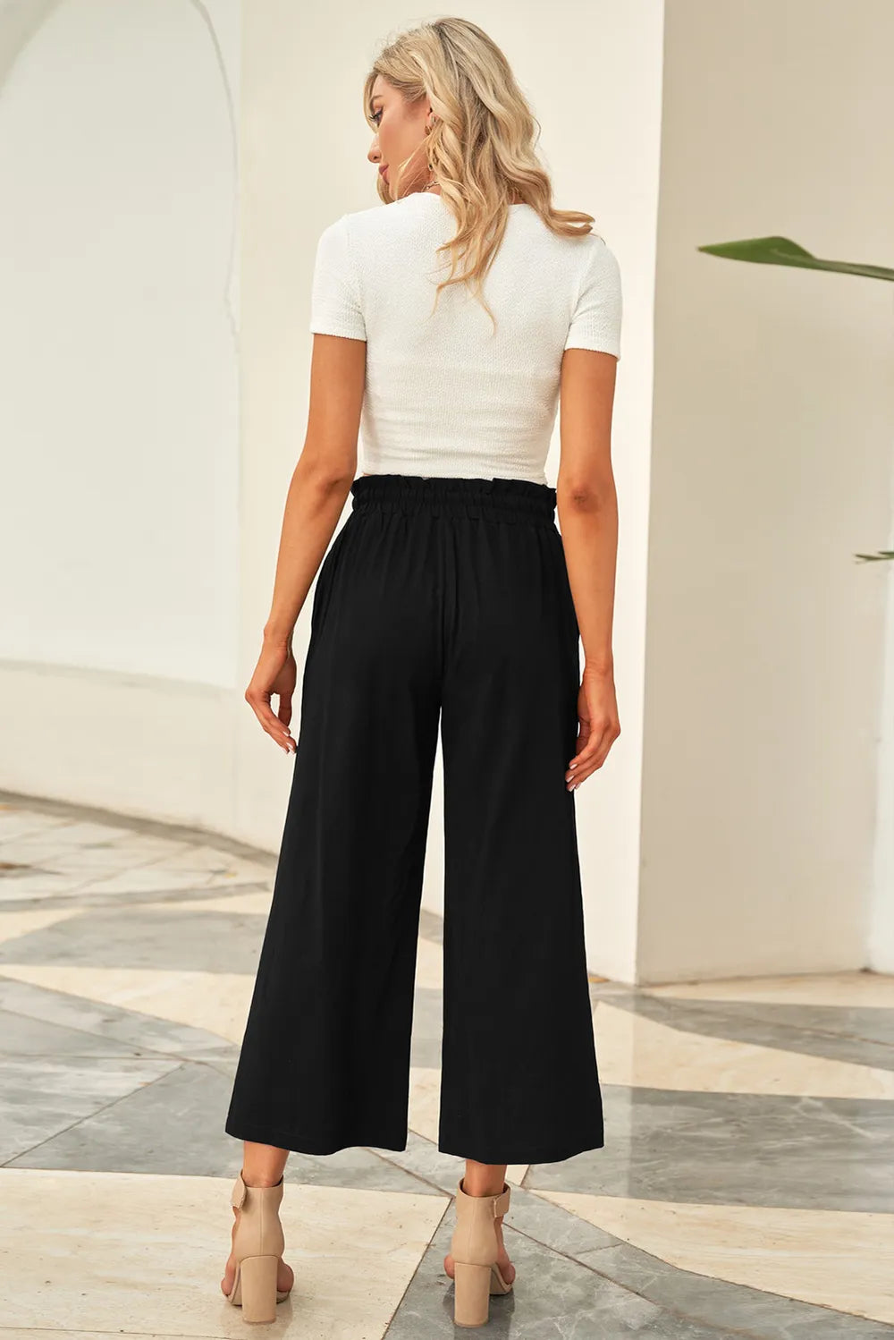 Drawstring Paperbag Waist Wide Leg Pants - Women Pants by Trendsi | Available at Handbags Specialist Headquarter