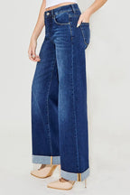 RISEN Full Size Tummy Control High Rise Wide Leg Cuffed Jeans Plus Size - Women / Jeans & Denim by Trendsi | Available at Handbags Specialist Headquarter