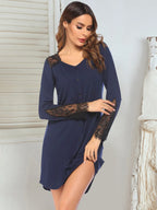 Lace Detail Long Sleeve Mini Lounge Dress - Sleepwear by Trendsi | Available at Handbags Specialist Headquarter