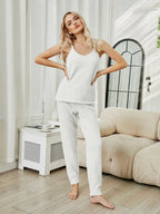Fuzzy V-Neck Cami and Pants Lounge Set - Sleepwear by Trendsi | Available at Handbags Specialist Headquarter