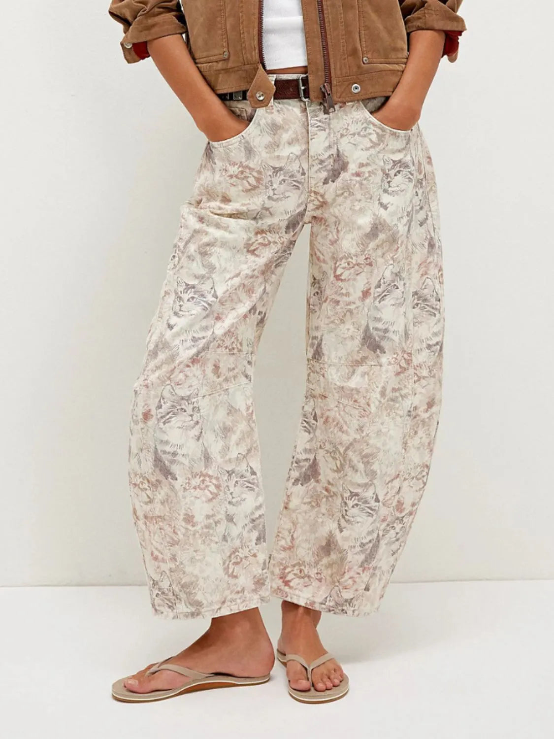 Printed Wide Leg Jeans - Women / Jeans & Denim by Trendsi | Available at Handbags Specialist Headquarter