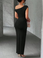 Textured Single Shoulder Bodycon Maxi Dress - Maxi Dress by Trendsi | Available at Handbags Specialist Headquarter