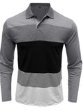 Men's Color Block Striped Long Sleeve Polo Shirt - Men's Polo shirt by Trendsi | Available at Handbags Specialist Headquarter