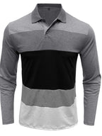 Men's Color Block Striped Long Sleeve Polo Shirt - Men's Polo shirt by Trendsi | Available at Handbags Specialist Headquarter