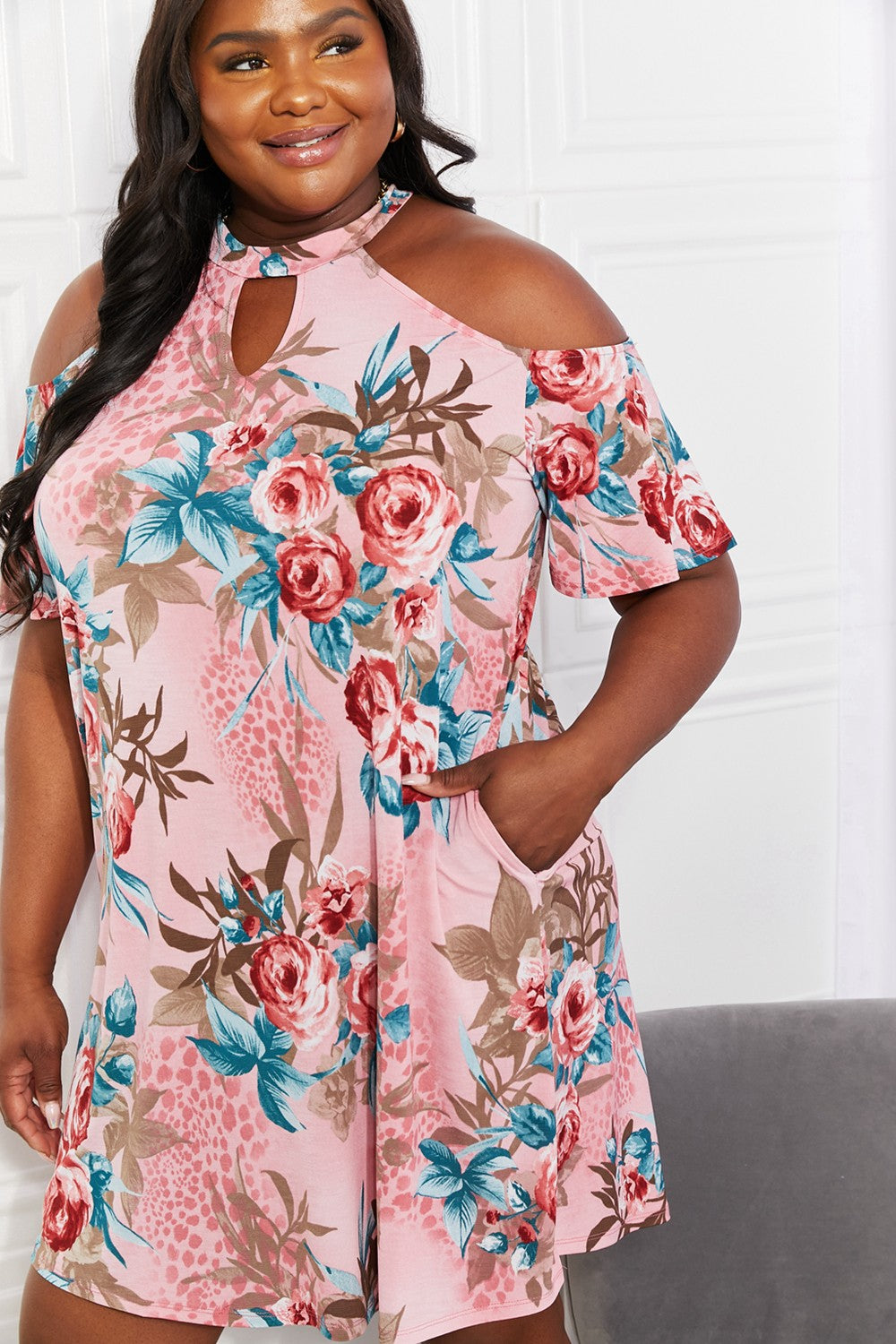 Sew In Love Full Size Fresh-Cut Flowers Cold-Shoulder Dress - Dresses by Trendsi | Available at Handbags Specialist Headquarter