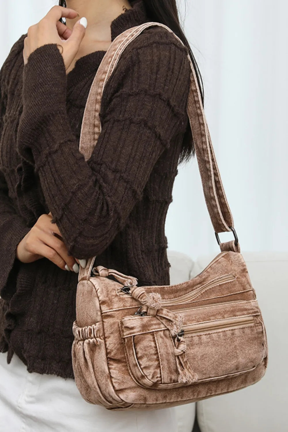 Adjustable Strap Denim Crossbody Bag - Handbags by Trendsi | Available at Handbags Specialist Headquarter