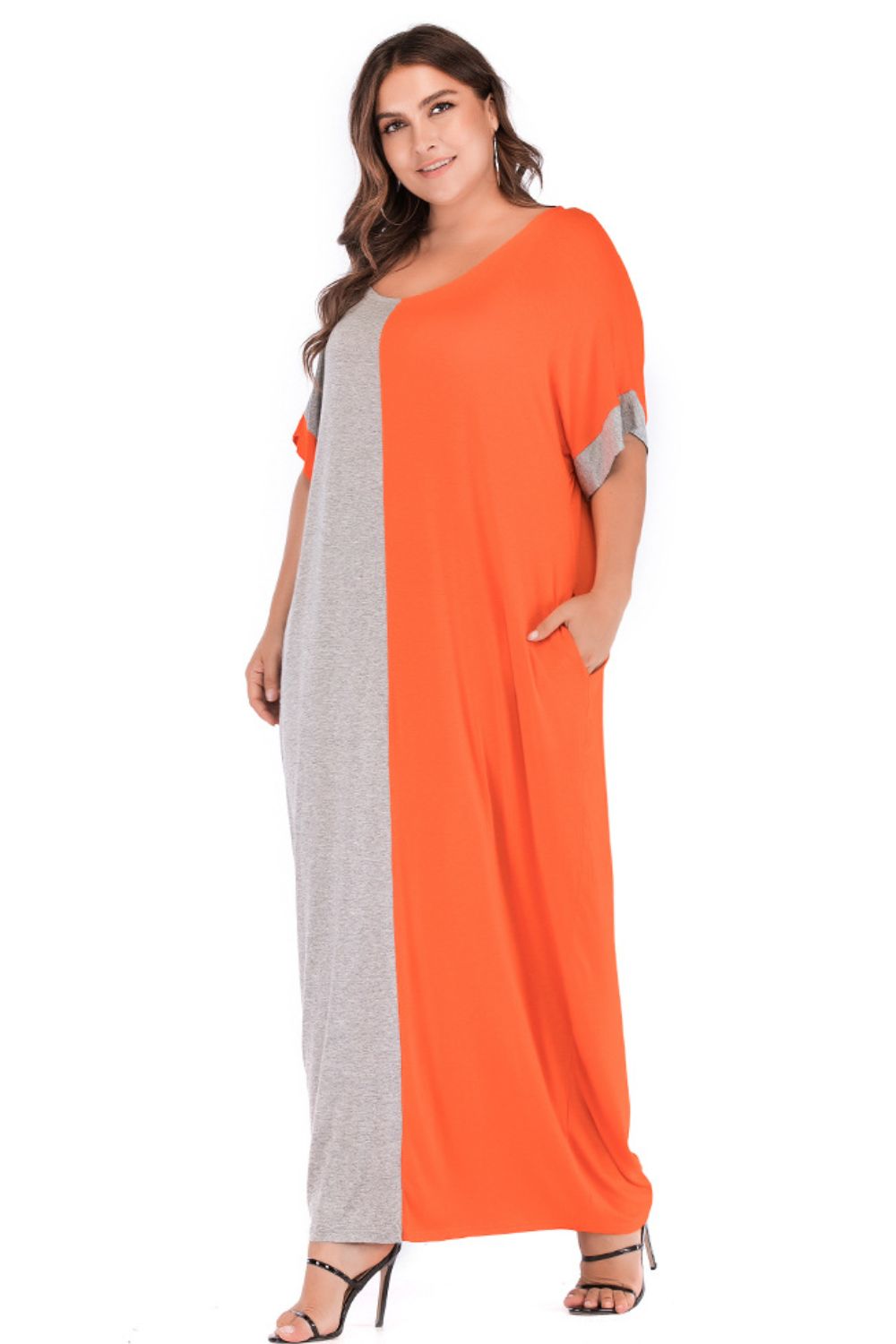 Plus Size Color Block Tee Dress with Pockets - Dresses by Trendsi | Available at Handbags Specialist Headquarter
