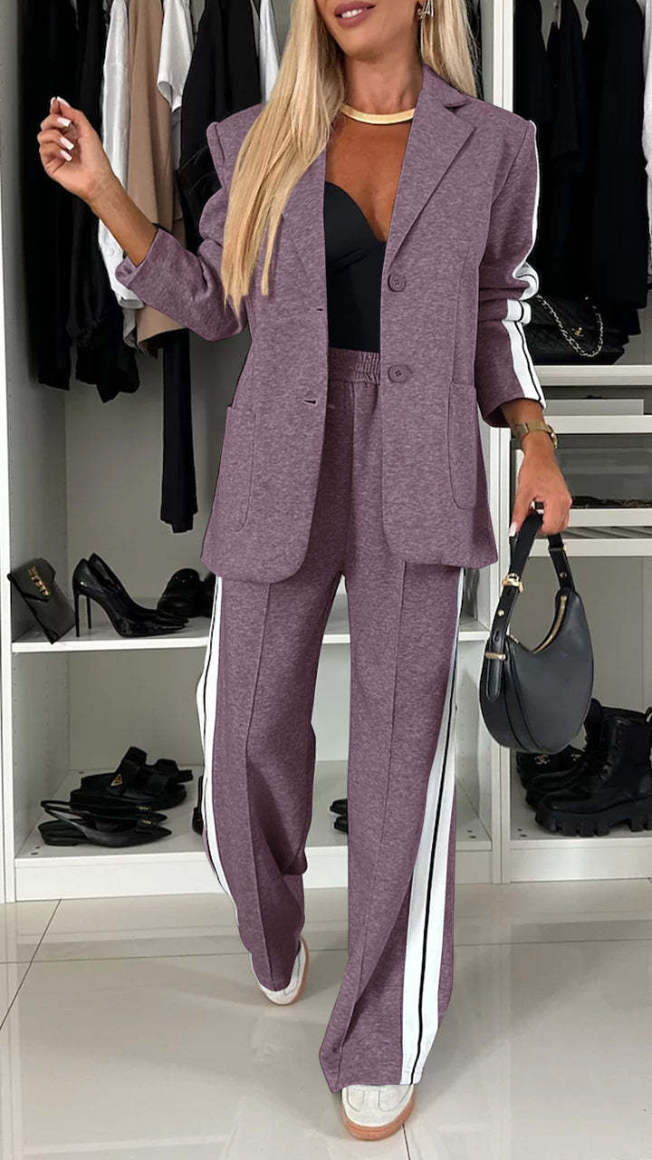StrideSet: Chic Women's Striped Suit & Jacket Ensemble