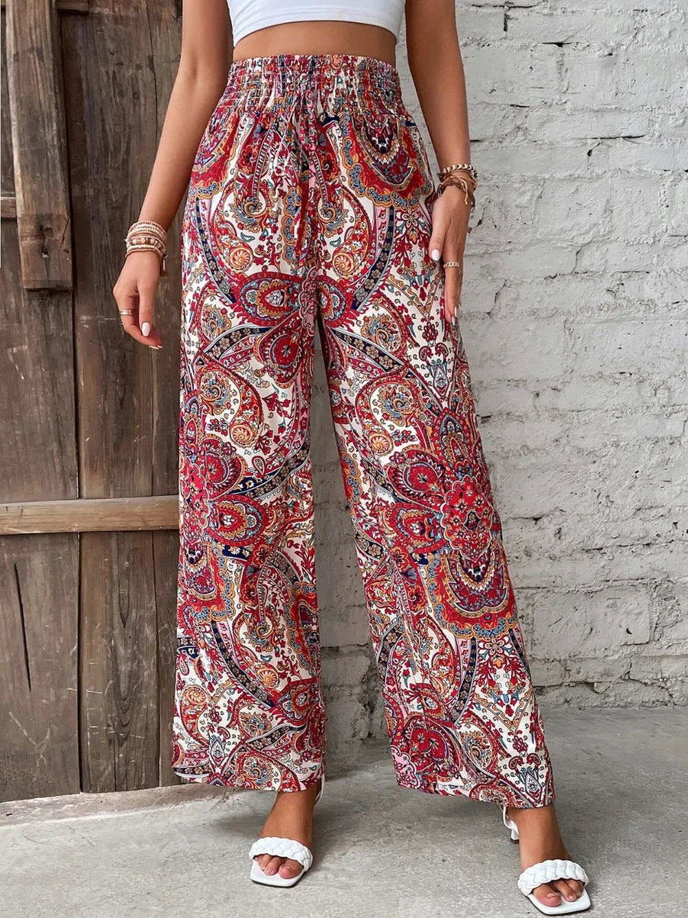 Printed Wide Leg Pants - Women Pants by Trendsi | Available at Handbags Specialist Headquarter