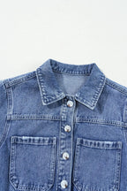 Chest Pocket Front Buttoned Folded Edge Denim Short Sleeve Romper - Women / Jeans & Denim by Trendsi | Available at Handbags Specialist Headquarter