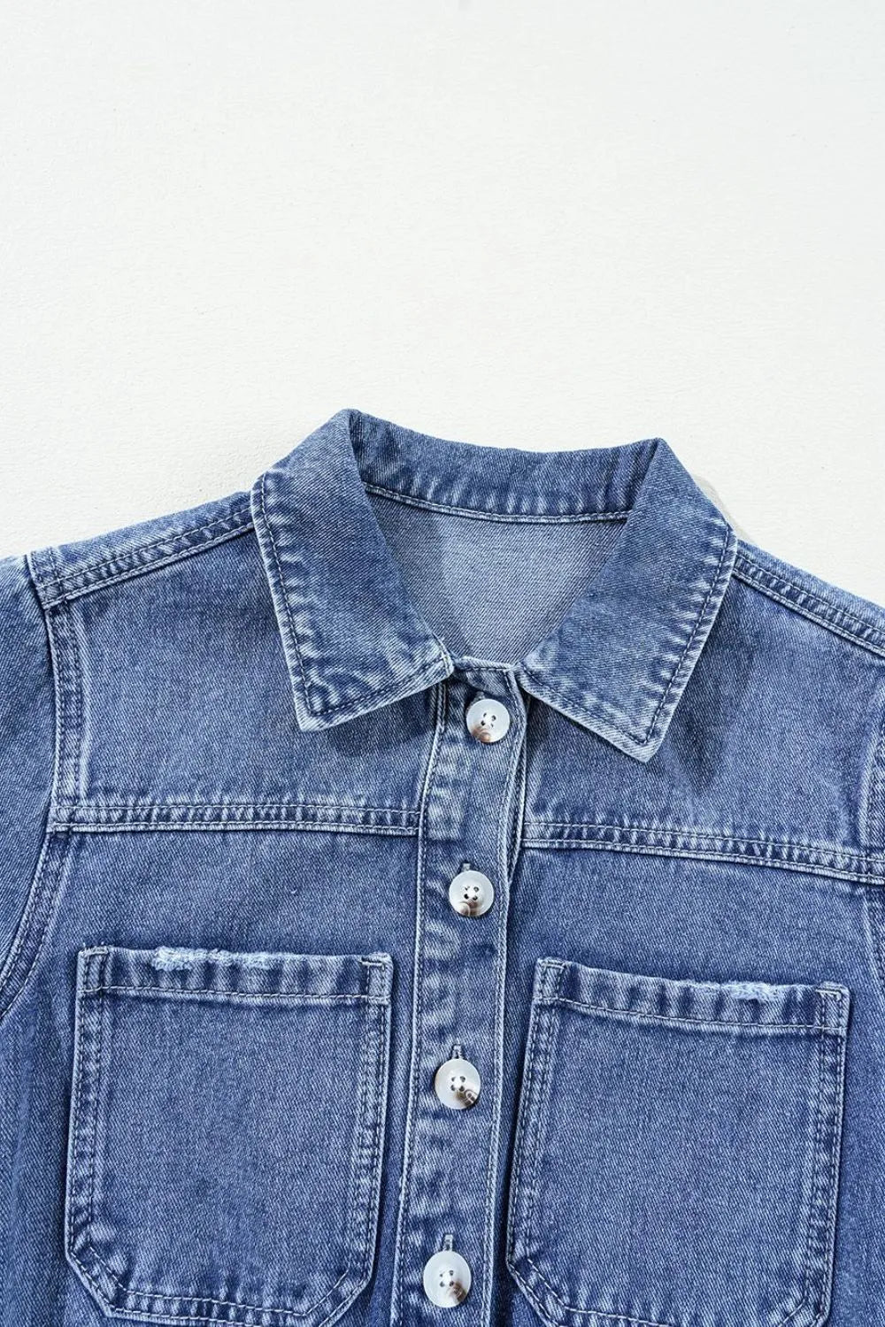 Chest Pocket Front Buttoned Folded Edge Denim Short Sleeve Romper - Women / Jeans & Denim by Trendsi | Available at Handbags Specialist Headquarter