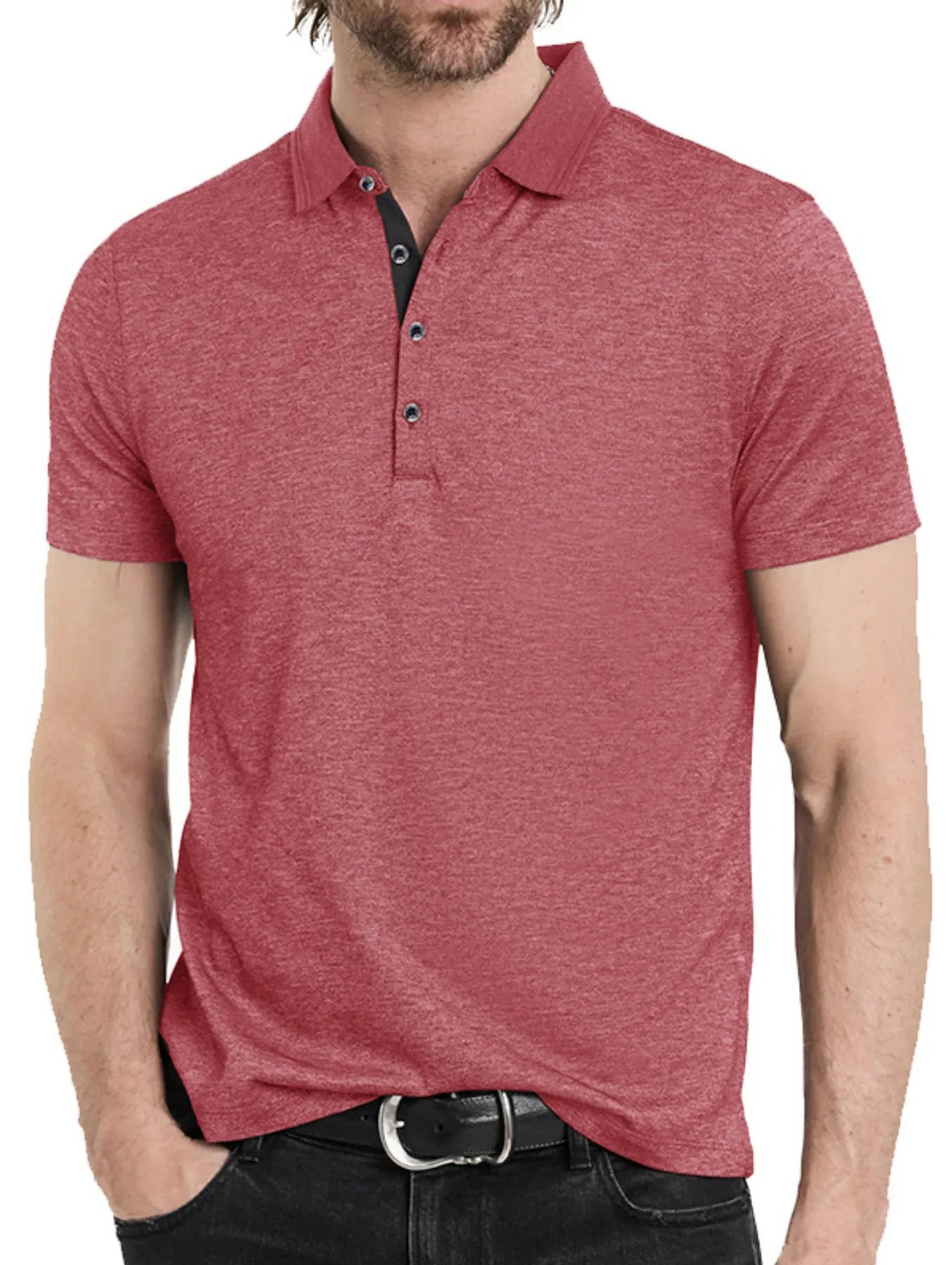 Men's Classic Heathered Short Sleeve Polo Shirt - Men's Polo shirt by Trendsi | Available at Handbags Specialist Headquarter