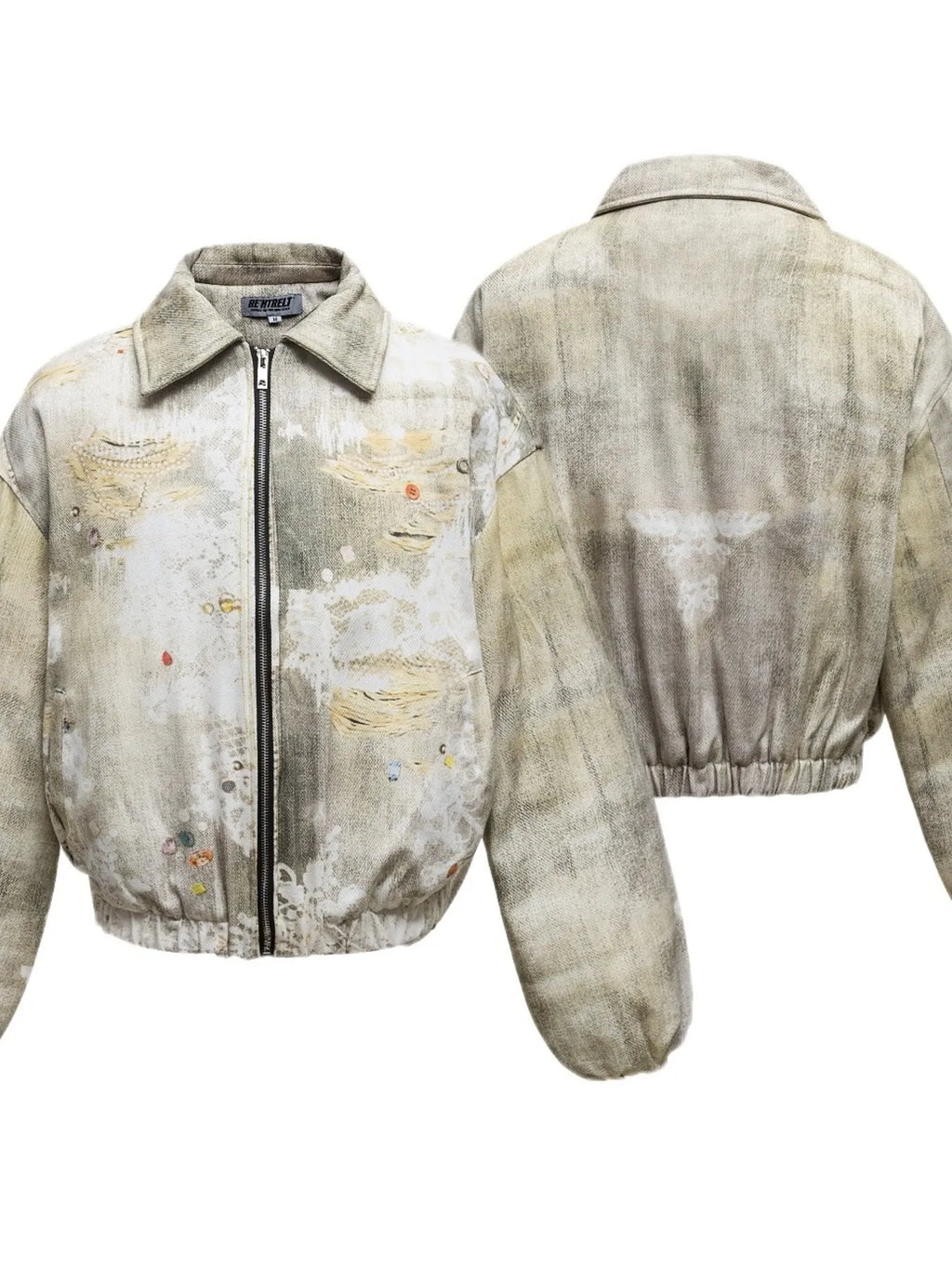 Men's Distressed Paint Splatter Zip Up Jacket - Men's jackets by Trendsi | Available at Handbags Specialist Headquarter