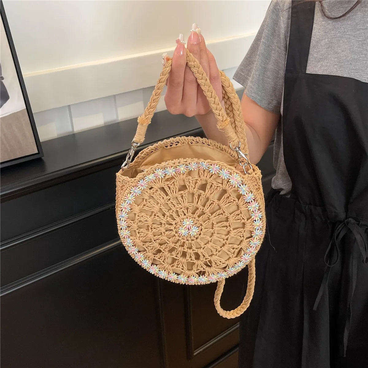 Handmade Round Crochet Straw Handbag - handbags by Trendsi | Available at Handbags Specialist Headquarter