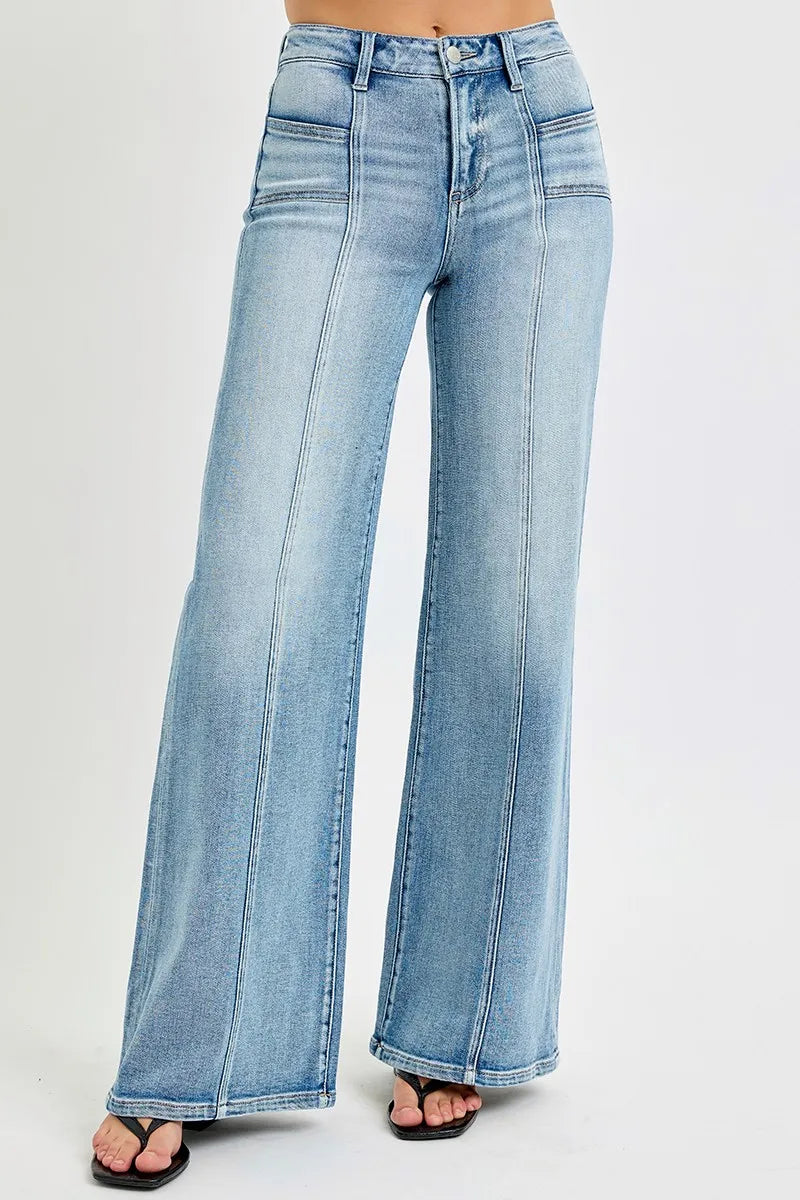 RISEN Full Size Mid Rise Wide Jeans with Front Patch Pocket Plus Size - Women / Jeans & Denim by Trendsi | Available at Handbags Specialist Headquarter