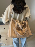 Corduroy Solid Large Tote Bag - Tote Bag by Trendsi | Available at Handbags Specialist Headquarter