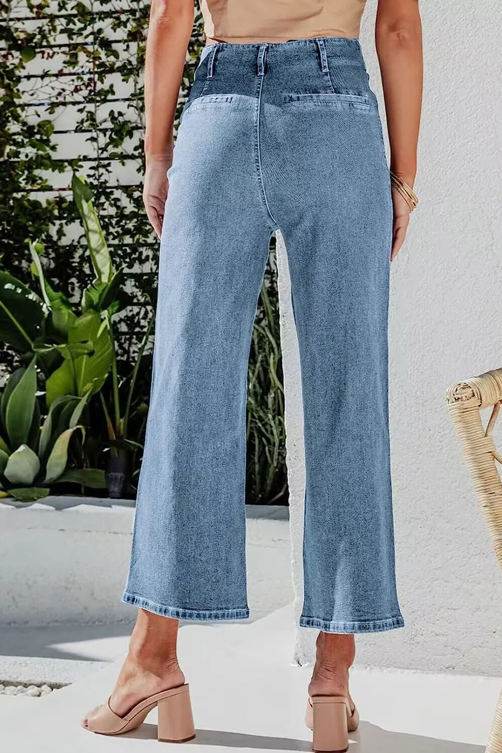 Button Fly Cropped Wide Leg Jeans - Women / Jeans & Denim by Trendsi | Available at Handbags Specialist Headquarter