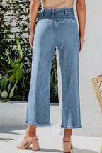 Button Fly Cropped Wide Leg Jeans - Women / Jeans & Denim by Trendsi | Available at Handbags Specialist Headquarter
