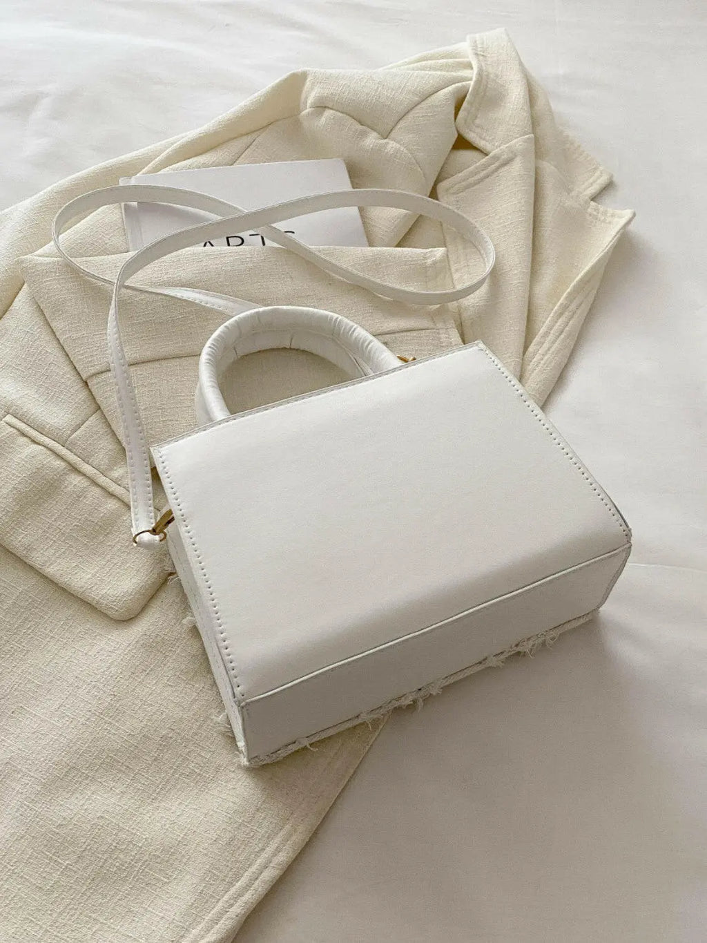 Raw Hem Denim PU Leather Handbag - Tote Bag by Trendsi | Available at Handbags Specialist Headquarter