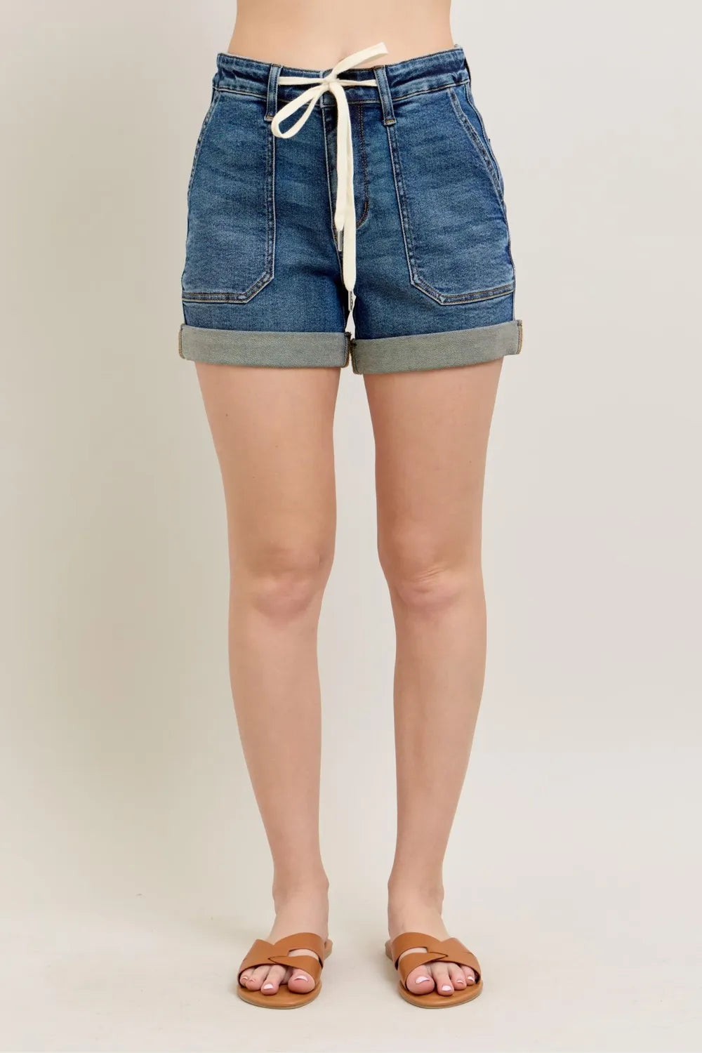 Judy Blue Full Size High Rise Cuff Denim Shorts Plus Size - Women / Jeans & Denim by Trendsi | Available at Handbags Specialist Headquarter