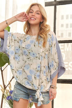 ADORA Tie Floral Tunic Top - Women / Jeans & Denim by Trendsi | Available at Handbags Specialist Headquarter