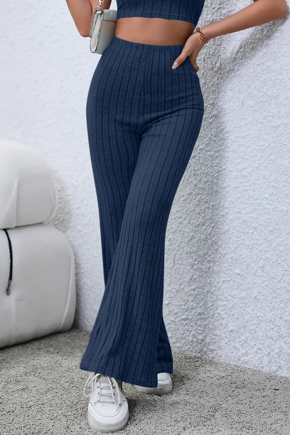 Basic Bae Full Size Ribbed High Waist Flare Pants - Women Pants by Trendsi | Available at Handbags Specialist Headquarter