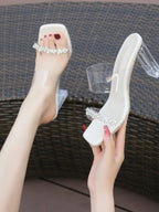 Crystal Embellished Clear Block Heel Sandals - Women Sandals by Trendsi | Available at Handbags Specialist Headquarter