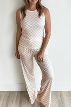 Ribbed Texture Checkered Print Tank and Pants Set - Sleepwear by Trendsi | Available at Handbags Specialist Headquarter
