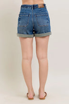 Judy Blue Full Size High Rise Cuff Denim Shorts Plus Size - Women / Jeans & Denim by Trendsi | Available at Handbags Specialist Headquarter