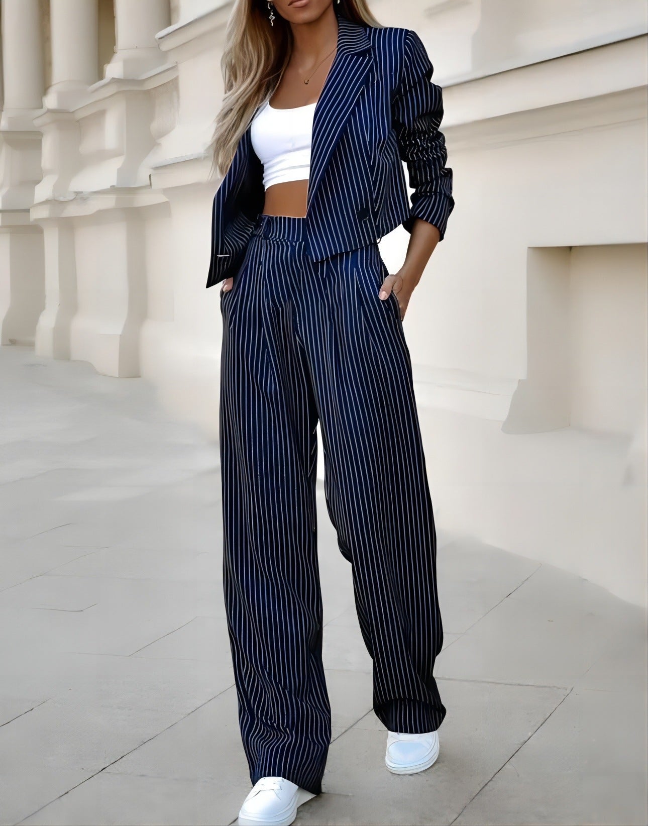 Spring Stripes: Women's Cropped Suit Set