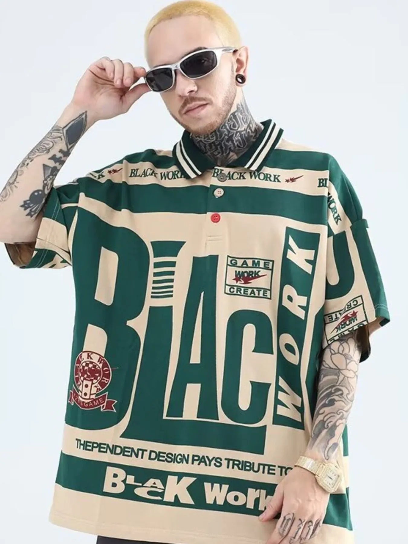 Men's Plus Size Letter Print Half Sleeve Polo Shirt - Men's Polo shirt by Trendsi | Available at Handbags Specialist Headquarter