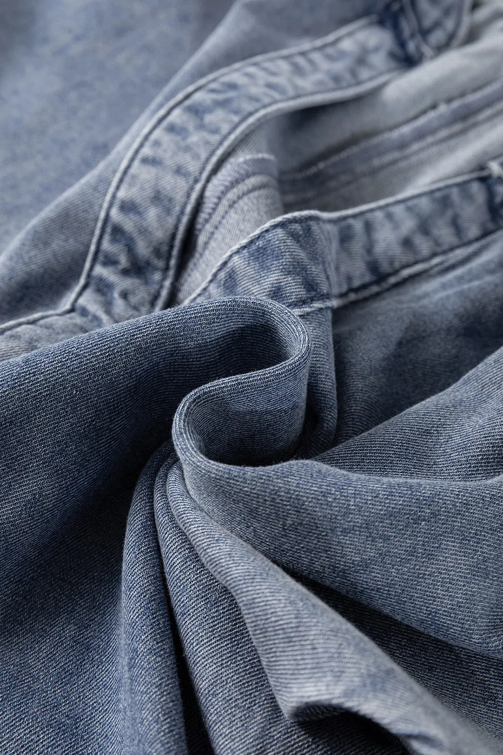 V Neck Ruffled Short Puff Sleeve Denim Top - Women / Jeans & Denim by Trendsi | Available at Handbags Specialist Headquarter