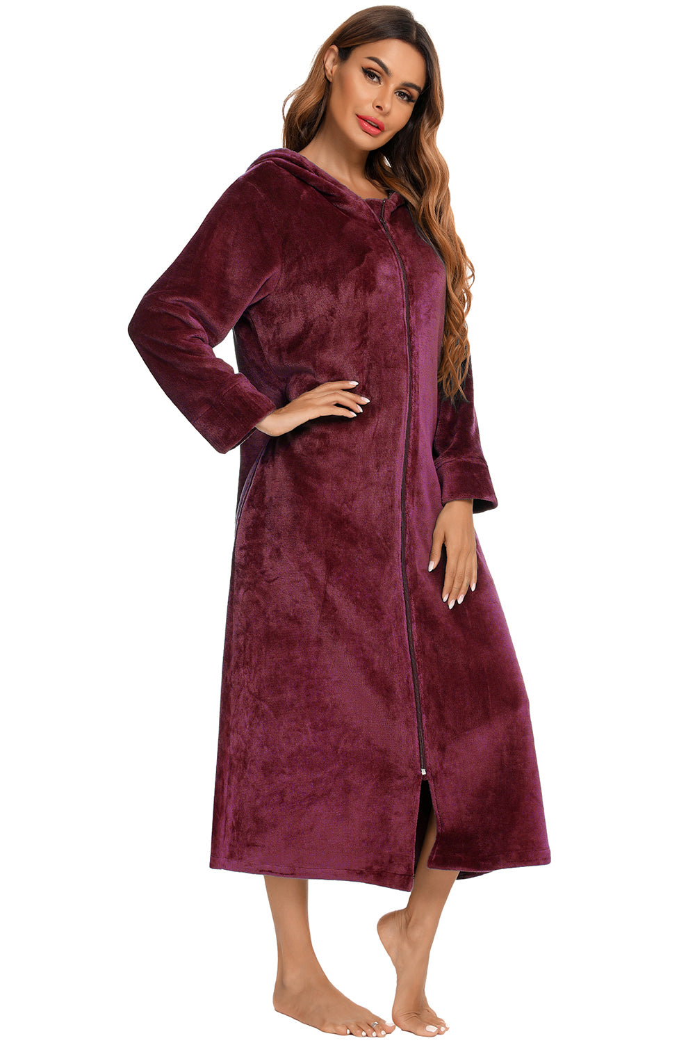 Zip Front Hooded Night Dress with Pockets - Sleepwear by Trendsi | Available at Handbags Specialist Headquarter