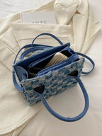 Raw Hem Checkered Denim Handbag - Tote Bag by Trendsi | Available at Handbags Specialist Headquarter